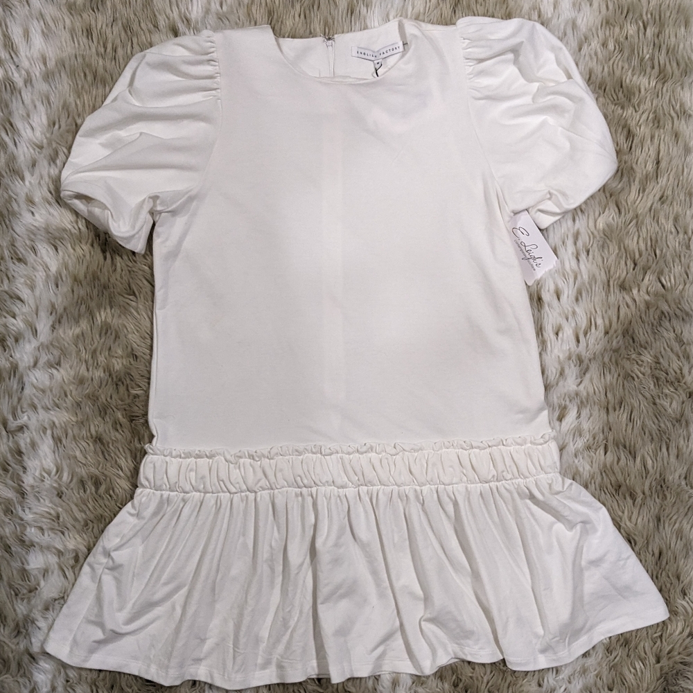 New English Factory White Puff Sleeve Mini Dress size Medium